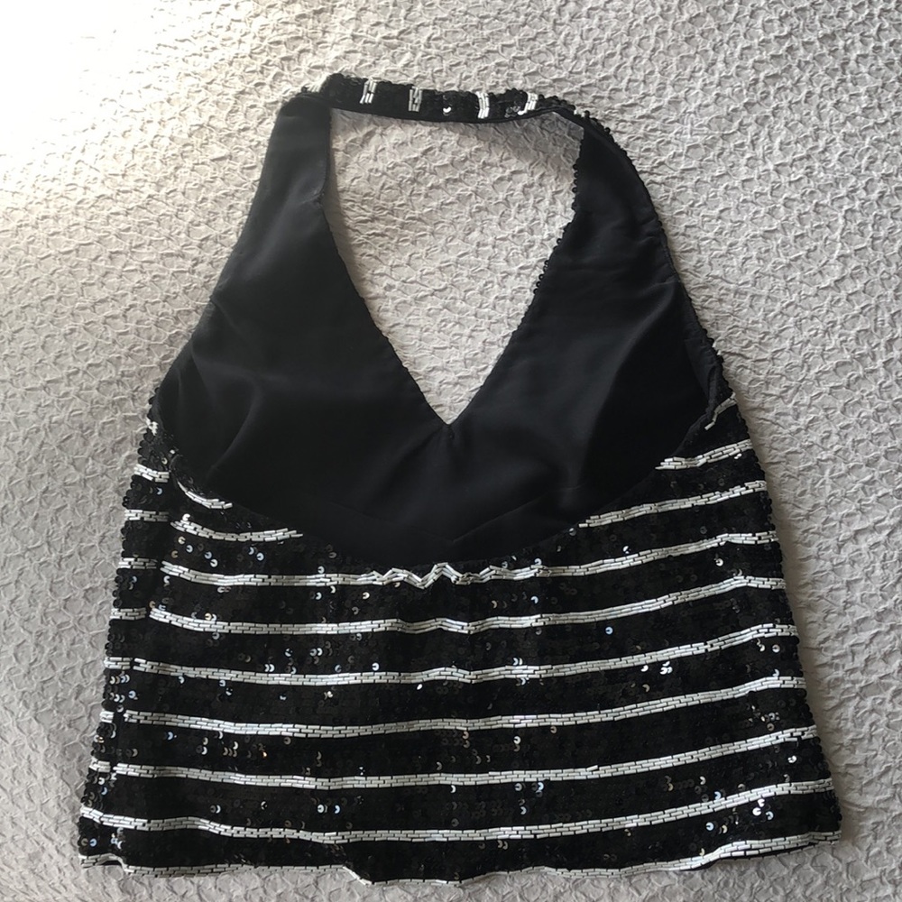 Navy & white sequin v neck - Picture 4 of 4
